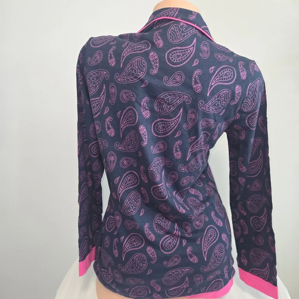 Cosabella Bella Pima Cotton Modal LS Top Boxer Short Set Printed Navy Paisley XS